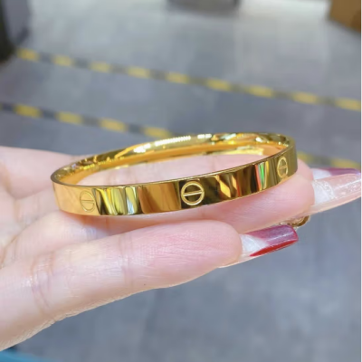 黄金5G工艺手镯 足金999 正圆固口亮光亮面卡家手镯送女朋友  25.8g